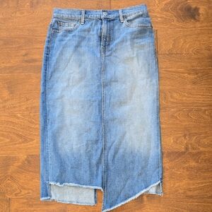 7 For All Mankind Blue Denim Midi Skirt Sz 28
